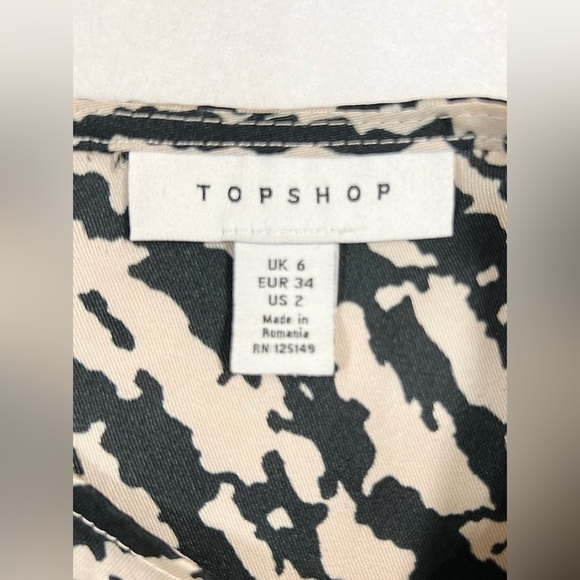 TOPSHOP Women’s Zebra Animal Print Draped Ribbon Side Tie Wrap Blouse Size‎ 2 - Picture 5 of 14